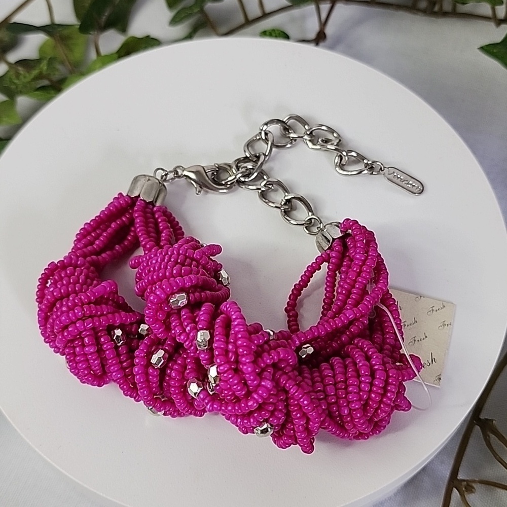 Vintage Vincero Bold Fuchsia Pink Knotted Seed Bead Bracelet